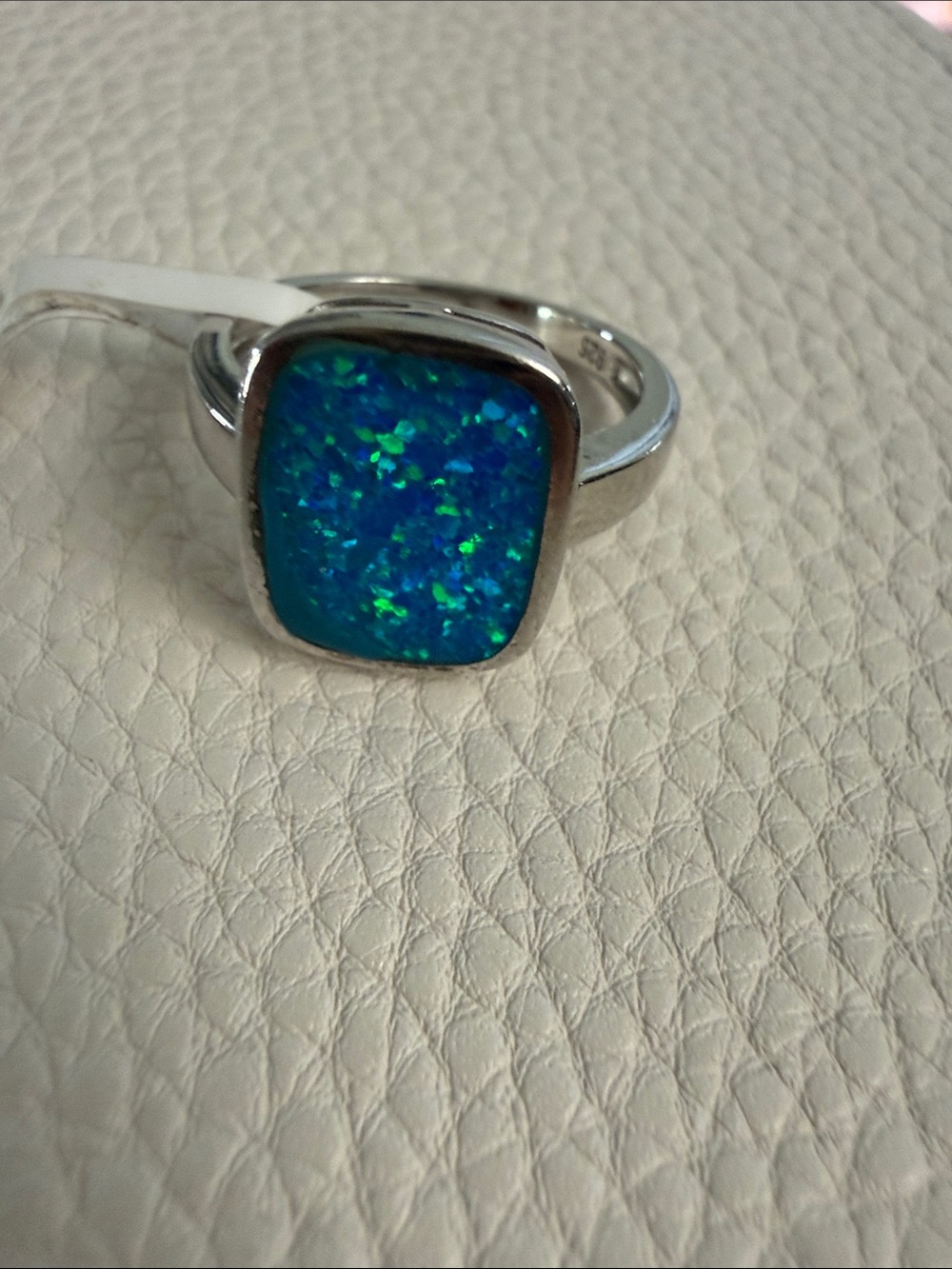 Blue Lab Opal Square Sterling Ring -size 8 NWT